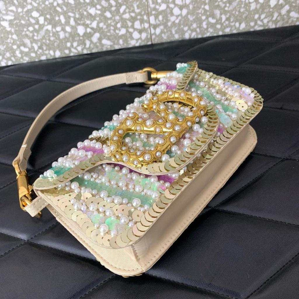 Valentino WB0K53RQI_AAC  Garavani Locò small shoulder bag with pearls rhinestones and jewel logo
