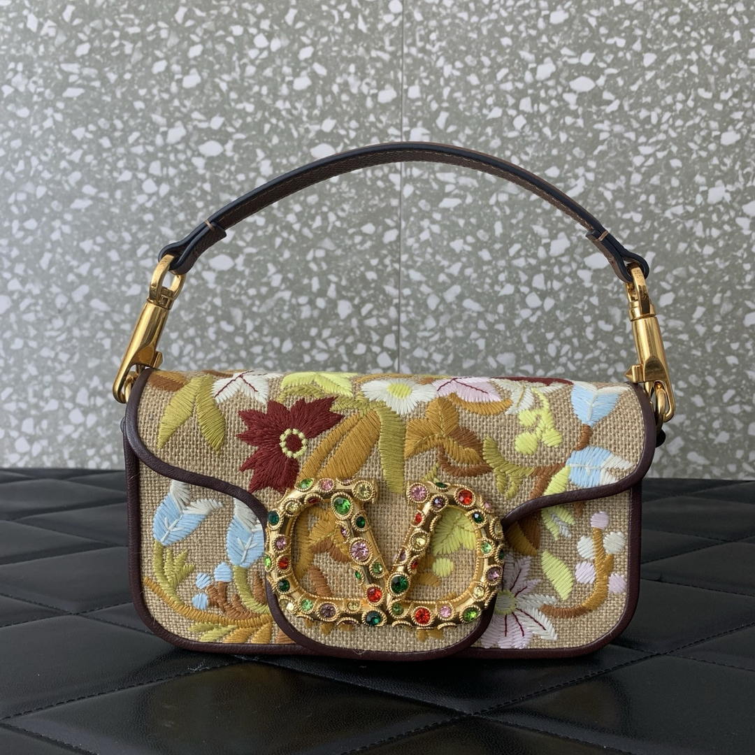 Valentino WB0K53SPV_C8N Garavani Locò Small Embroidered Shoulder Bag With Jewel Logo