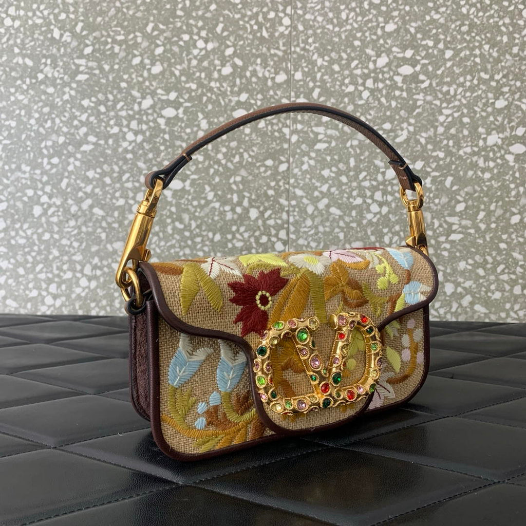 Valentino WB0K53SPV_C8N Garavani Locò Small Embroidered Shoulder Bag With Jewel Logo