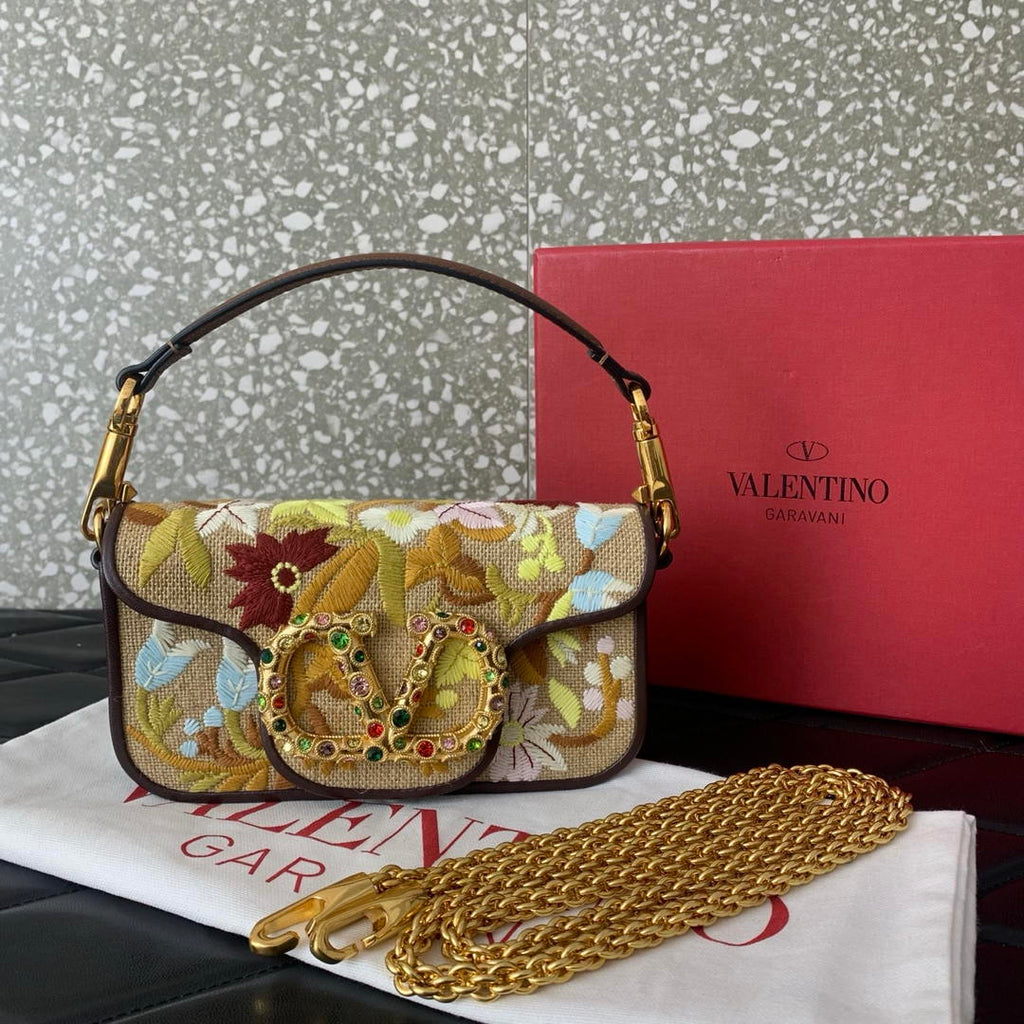 Valentino WB0K53SPV_C8N Garavani Locò Small Embroidered Shoulder Bag With Jewel Logo