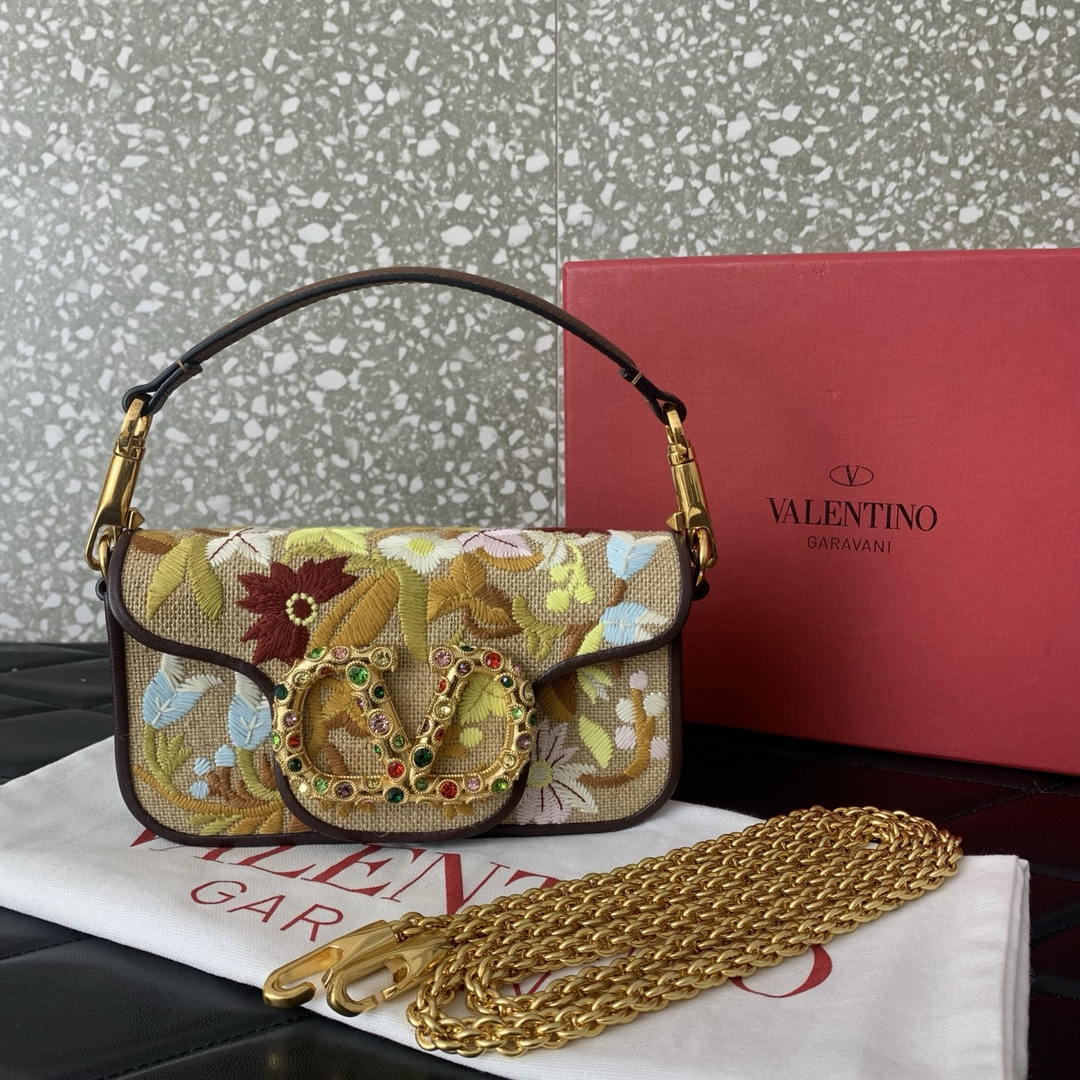 Valentino WB0K53SPV_C8N Garavani Locò Small Embroidered Shoulder Bag With Jewel Logo