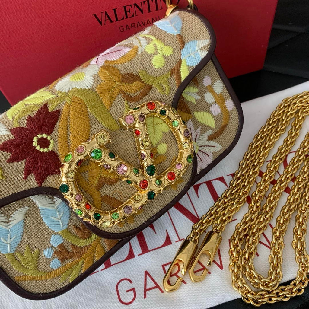 Valentino WB0K53SPV_C8N Garavani Locò Small Embroidered Shoulder Bag With Jewel Logo