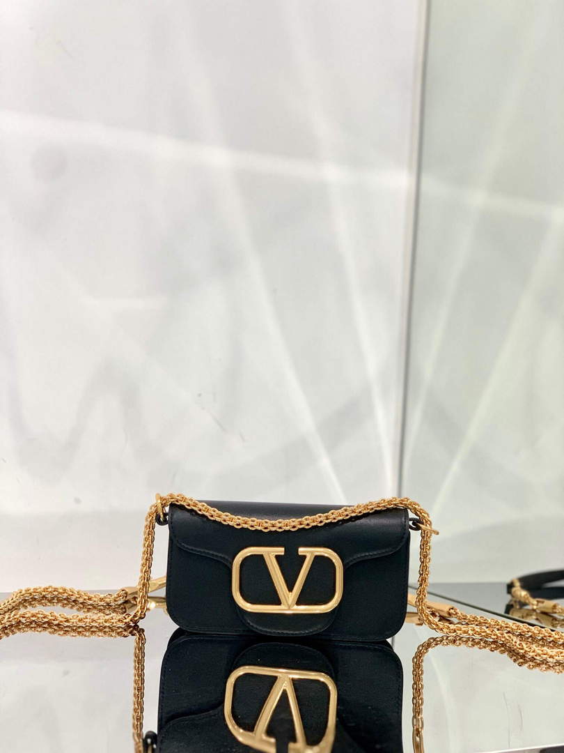 Valentino WB0K53ZXL Loc¨° Small Shoulder Bag in Calfskin Black