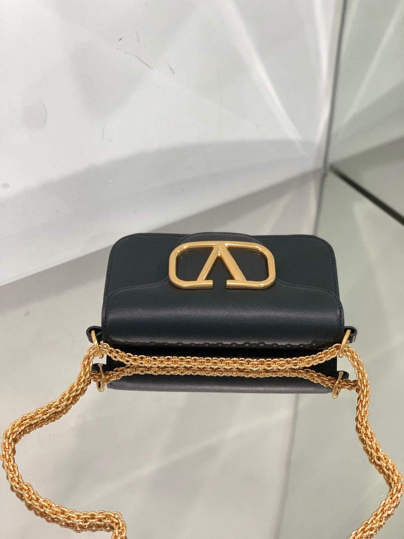 Valentino WB0K53ZXL Loc¨° Small Shoulder Bag in Calfskin Black
