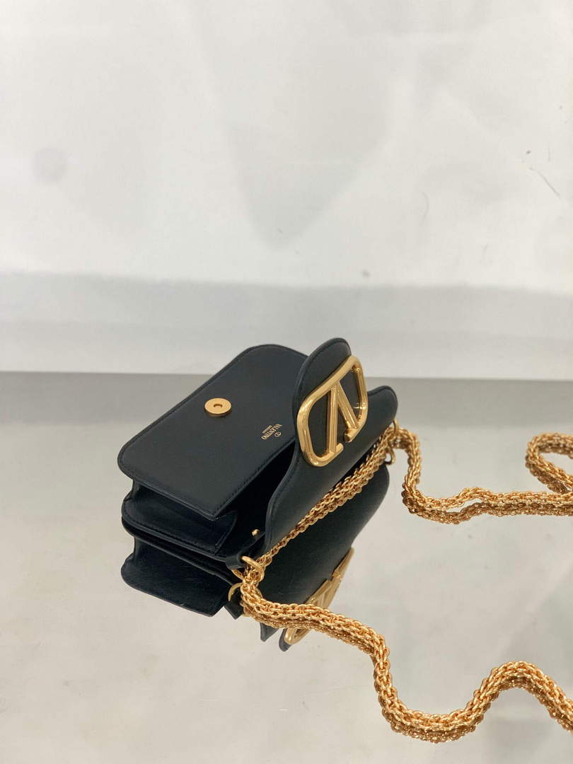 Valentino WB0K53ZXL Loc¨° Small Shoulder Bag in Calfskin Black