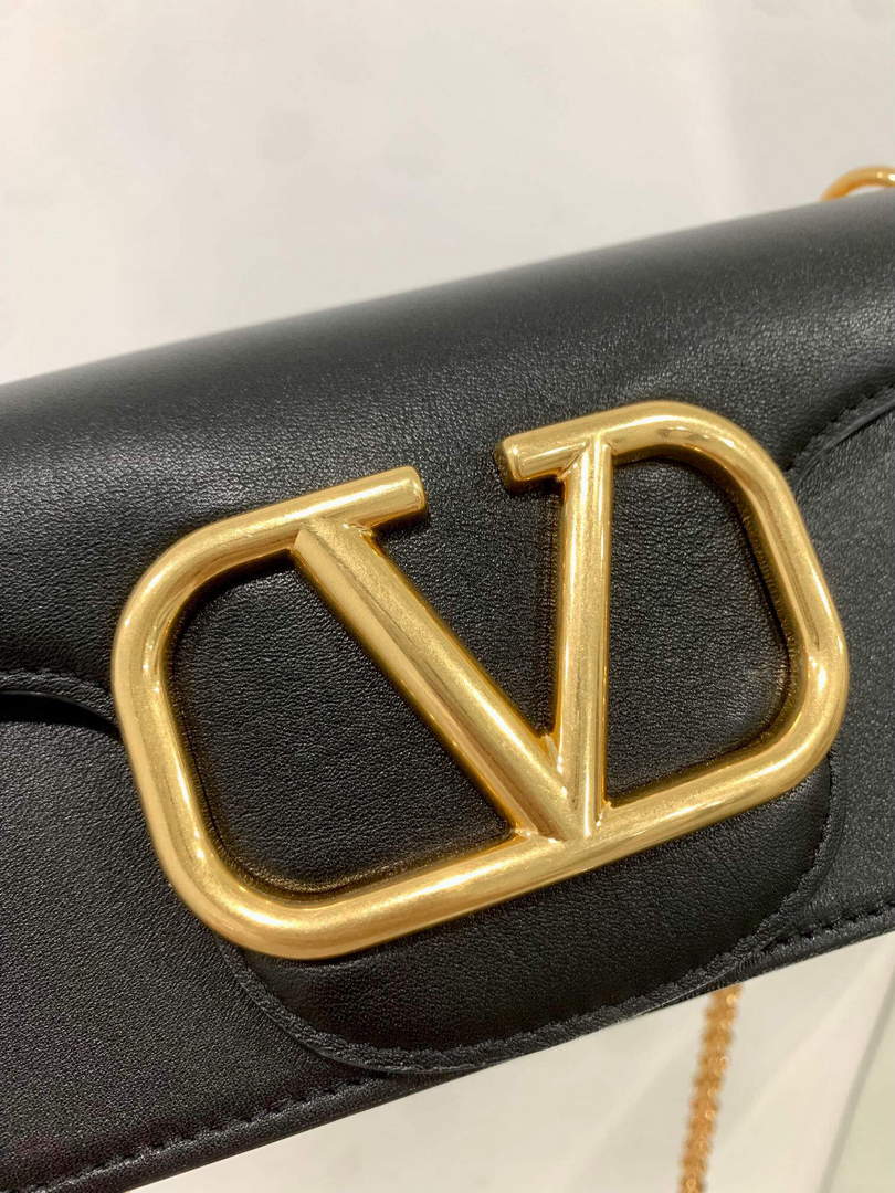 Valentino WB0K53ZXL Loc¨° Small Shoulder Bag in Calfskin Black