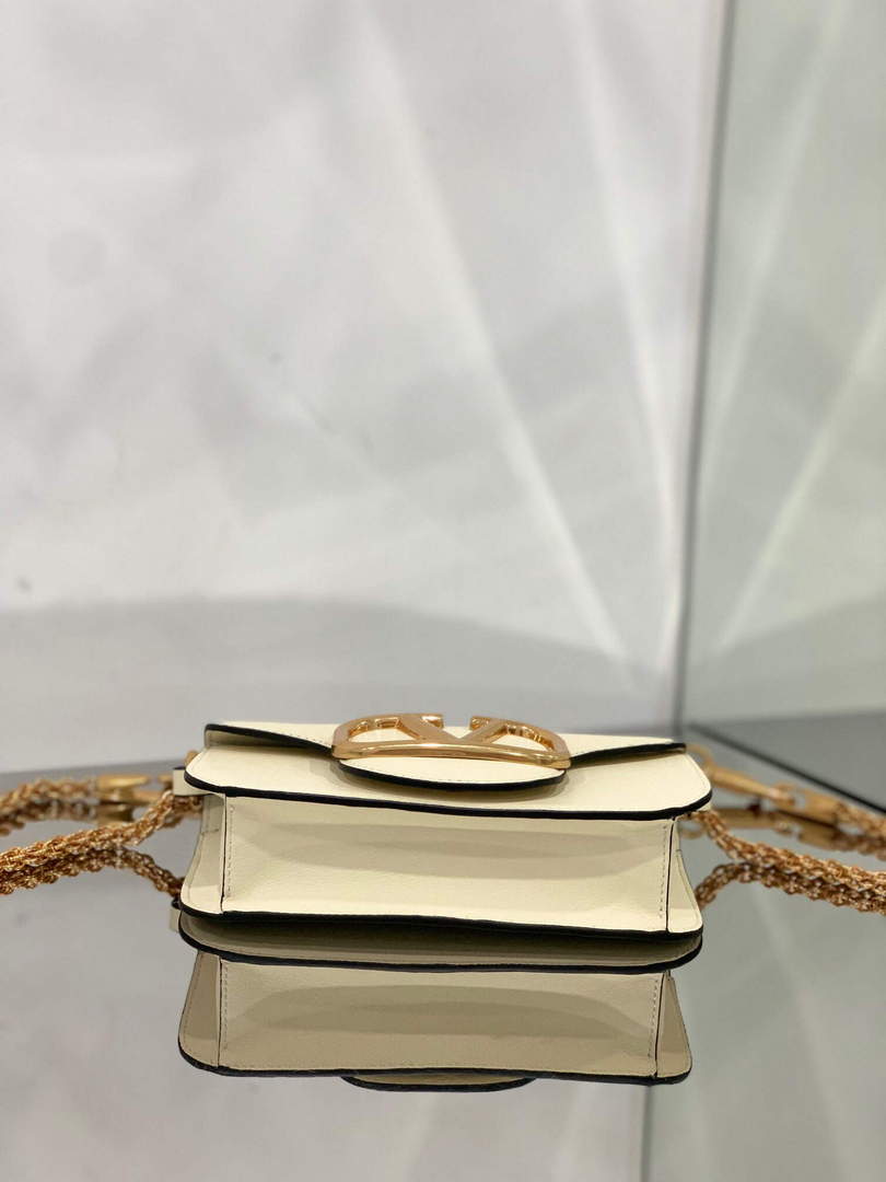 Valentino WB0K53ZXL Loc¨° Small Shoulder Bag in Calfskin Light Ivory