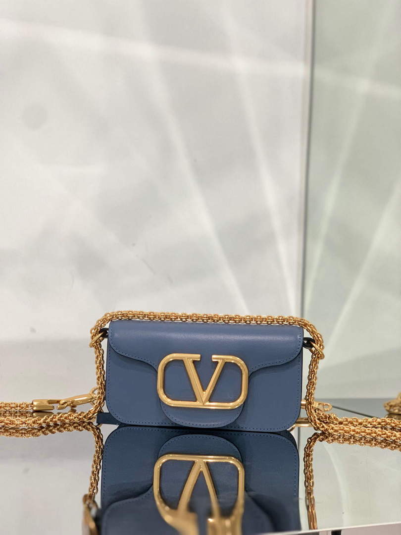 Valentino WB0K53ZXL Loc¨° Small Shoulder Bag in Calfskin Blue