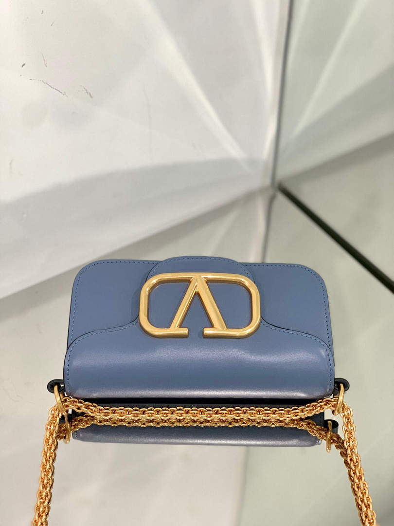 Valentino WB0K53ZXL Loc¨° Small Shoulder Bag in Calfskin Blue