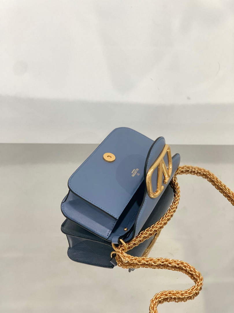 Valentino WB0K53ZXL Loc¨° Small Shoulder Bag in Calfskin Blue