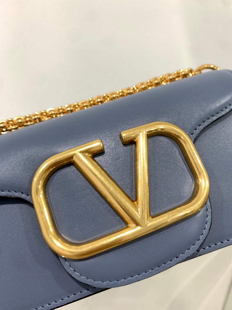 Valentino WB0K53ZXL Loc¨° Small Shoulder Bag in Calfskin Blue