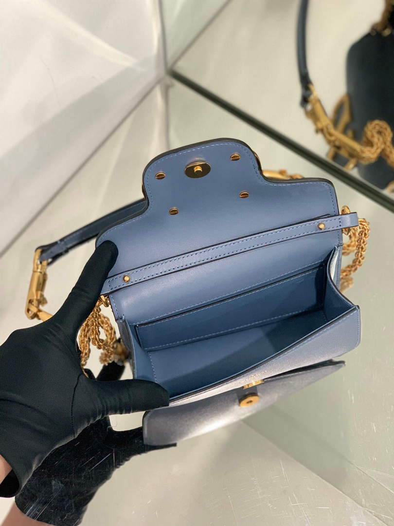 Valentino WB0K53ZXL Loc¨° Small Shoulder Bag in Calfskin Blue