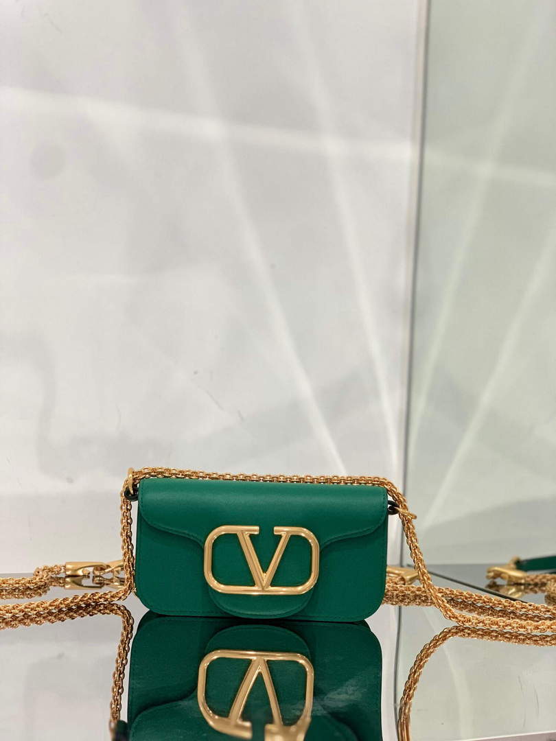 Valentino WB0K53ZXL Loc¨° Small Shoulder Bag in Calfskin Green