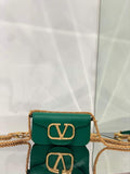 Valentino WB0K53ZXL Loc¨° Small Shoulder Bag in Calfskin Green