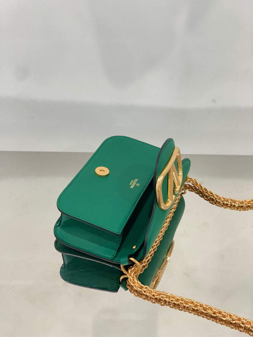 Valentino WB0K53ZXL Loc¨° Small Shoulder Bag in Calfskin Green