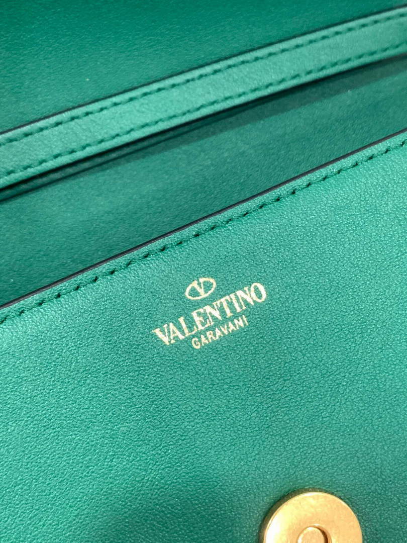 Valentino WB0K53ZXL Loc¨° Small Shoulder Bag in Calfskin Green