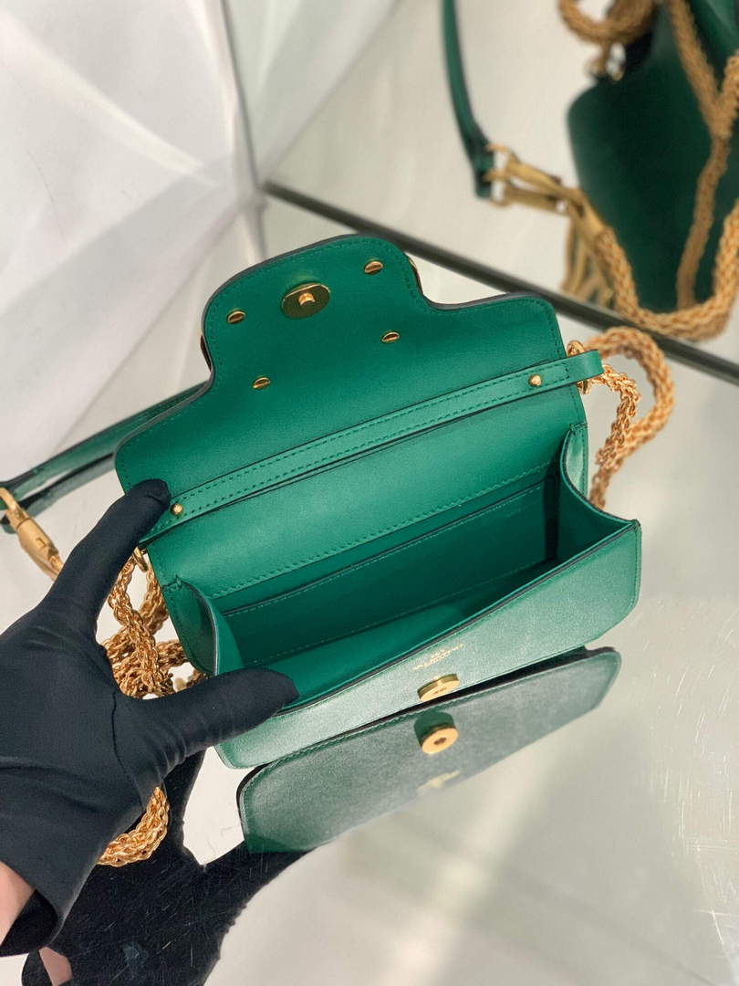 Valentino WB0K53ZXL Loc¨° Small Shoulder Bag in Calfskin Green