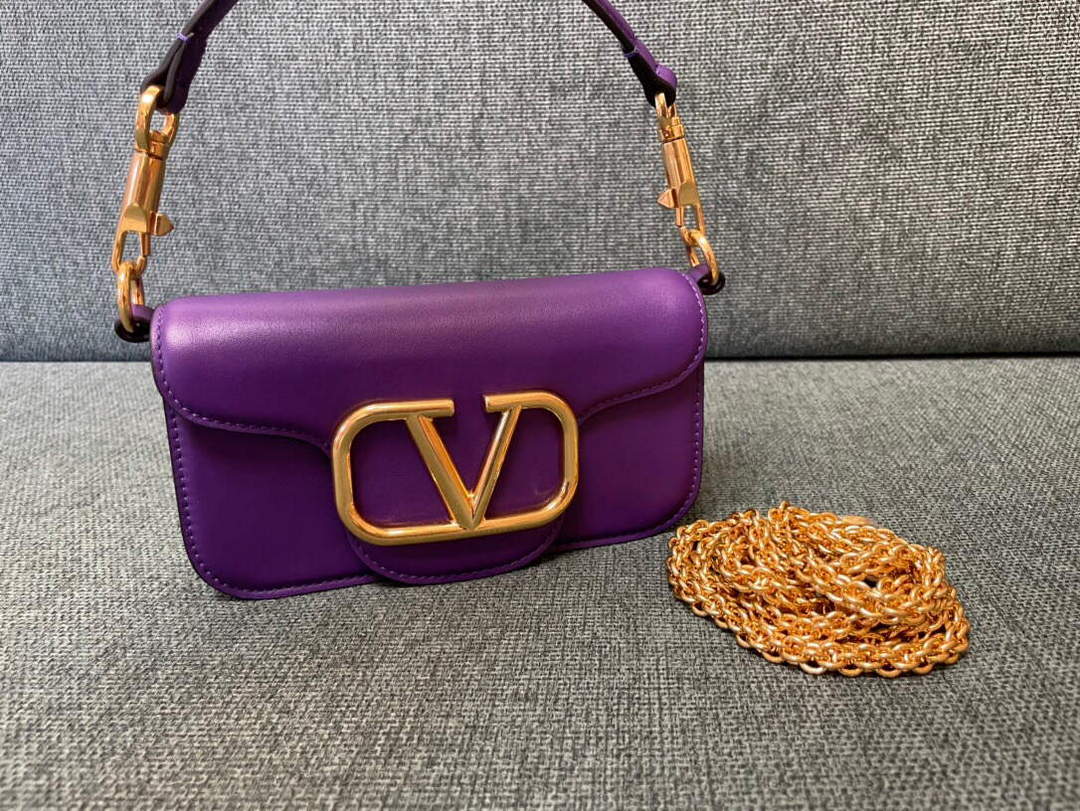 Valentino WB0K53ZXL Loc¨° Small Shoulder Bag in Calfskin Purple