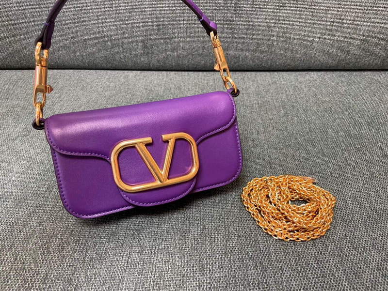 Valentino WB0K53ZXL Loc¨° Small Shoulder Bag in Calfskin Purple