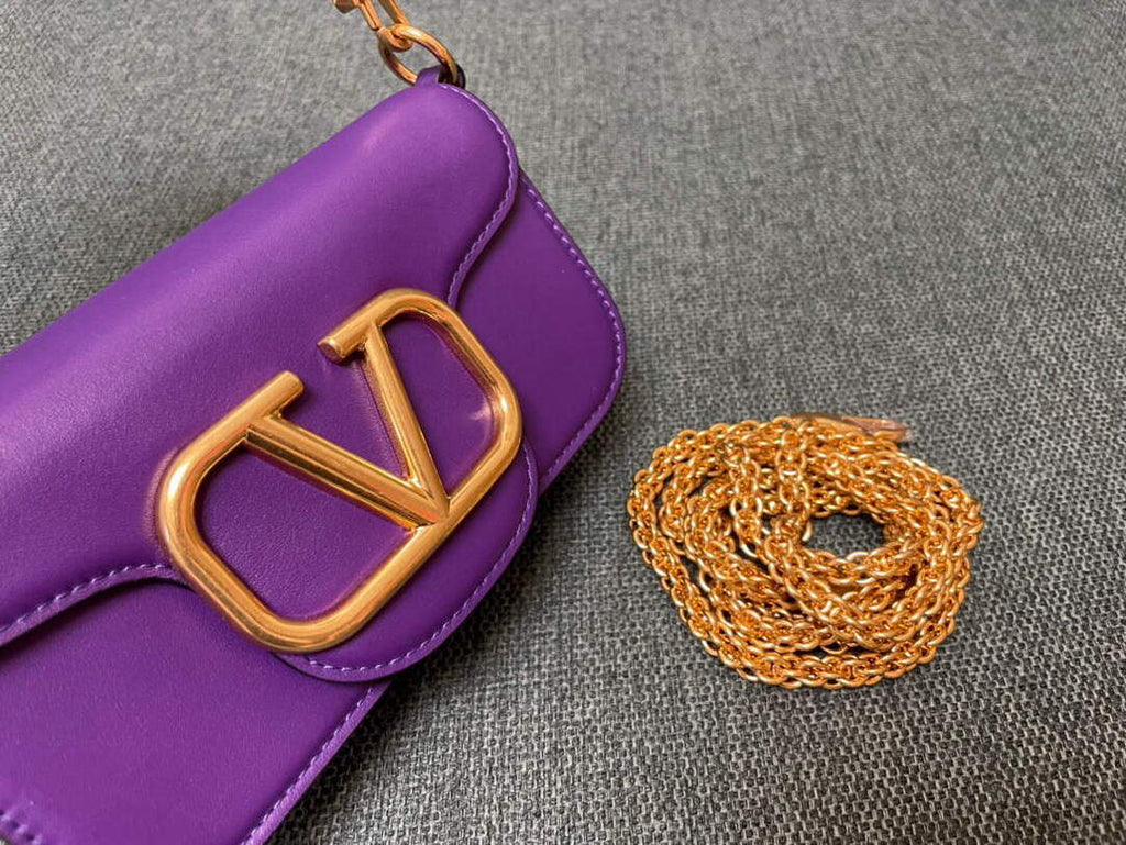 Valentino WB0K53ZXL Loc¨° Small Shoulder Bag in Calfskin Purple