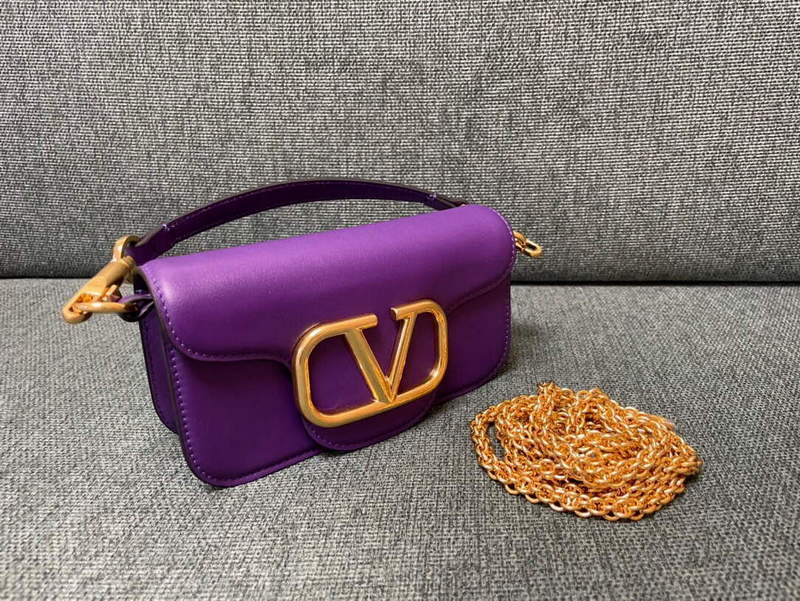 Valentino WB0K53ZXL Loc¨° Small Shoulder Bag in Calfskin Purple