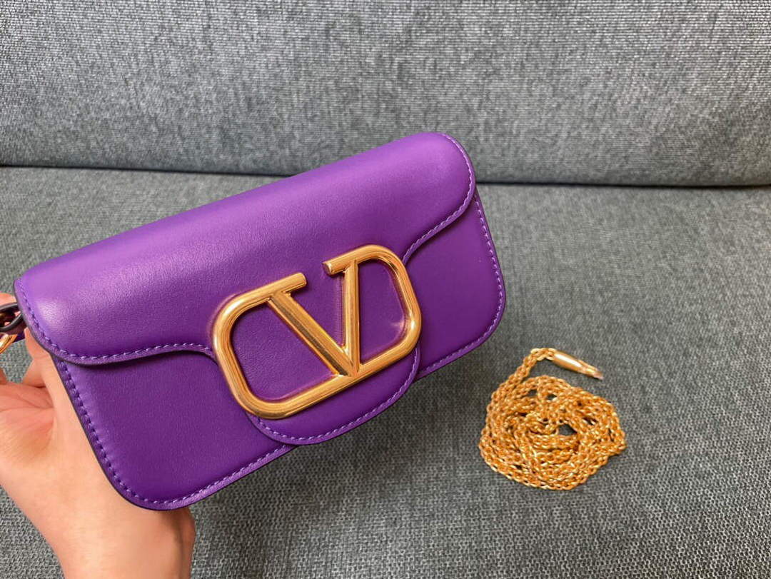 Valentino WB0K53ZXL Loc¨° Small Shoulder Bag in Calfskin Purple