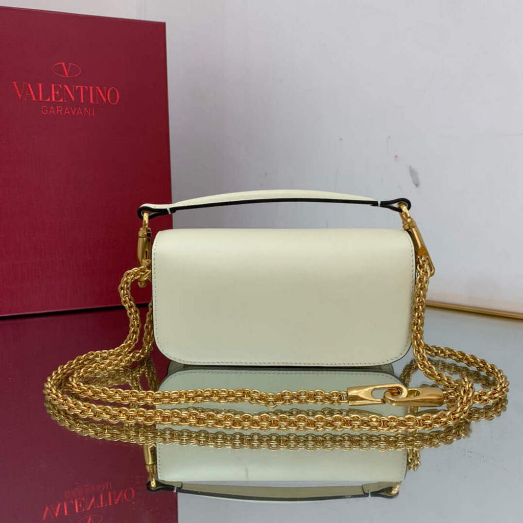 Valentino WB0K53ZXL Loc¨° Small Shoulder Bag in Calfskin Light Ivory red