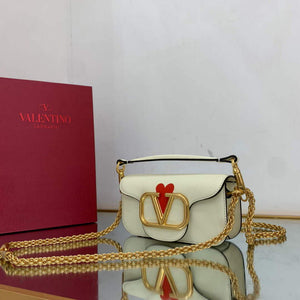 Valentino WB0K53ZXL Loc¨° Small Shoulder Bag in Calfskin Light Ivory red - Default Title - View 3