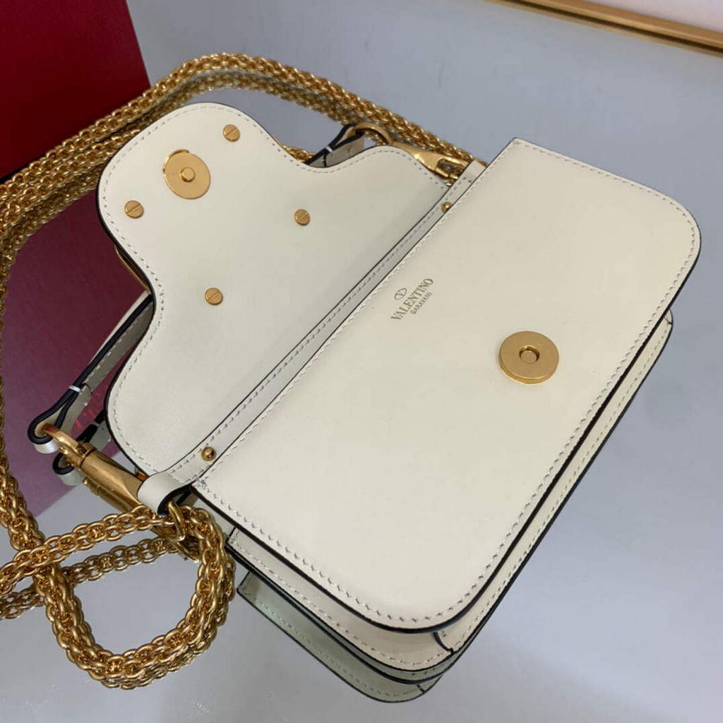 Valentino WB0K53ZXL Loc¨° Small Shoulder Bag in Calfskin Light Ivory red
