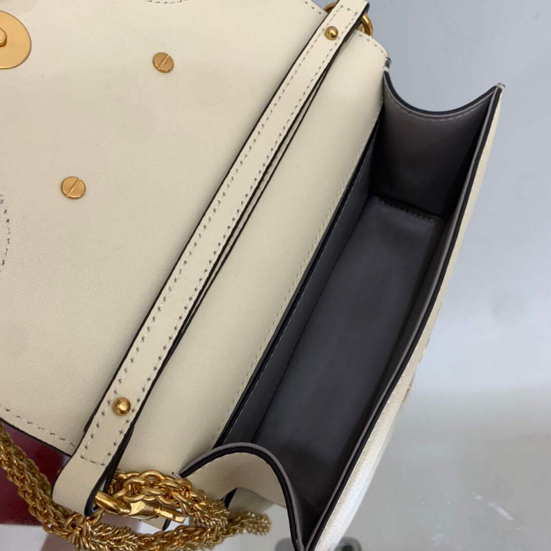 Valentino WB0K53ZXL Loc¨° Small Shoulder Bag in Calfskin Light Ivory red