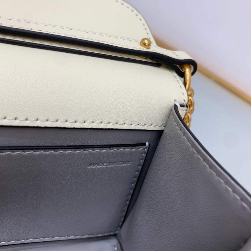 Valentino WB0K53ZXL Loc¨° Small Shoulder Bag in Calfskin Light Ivory red