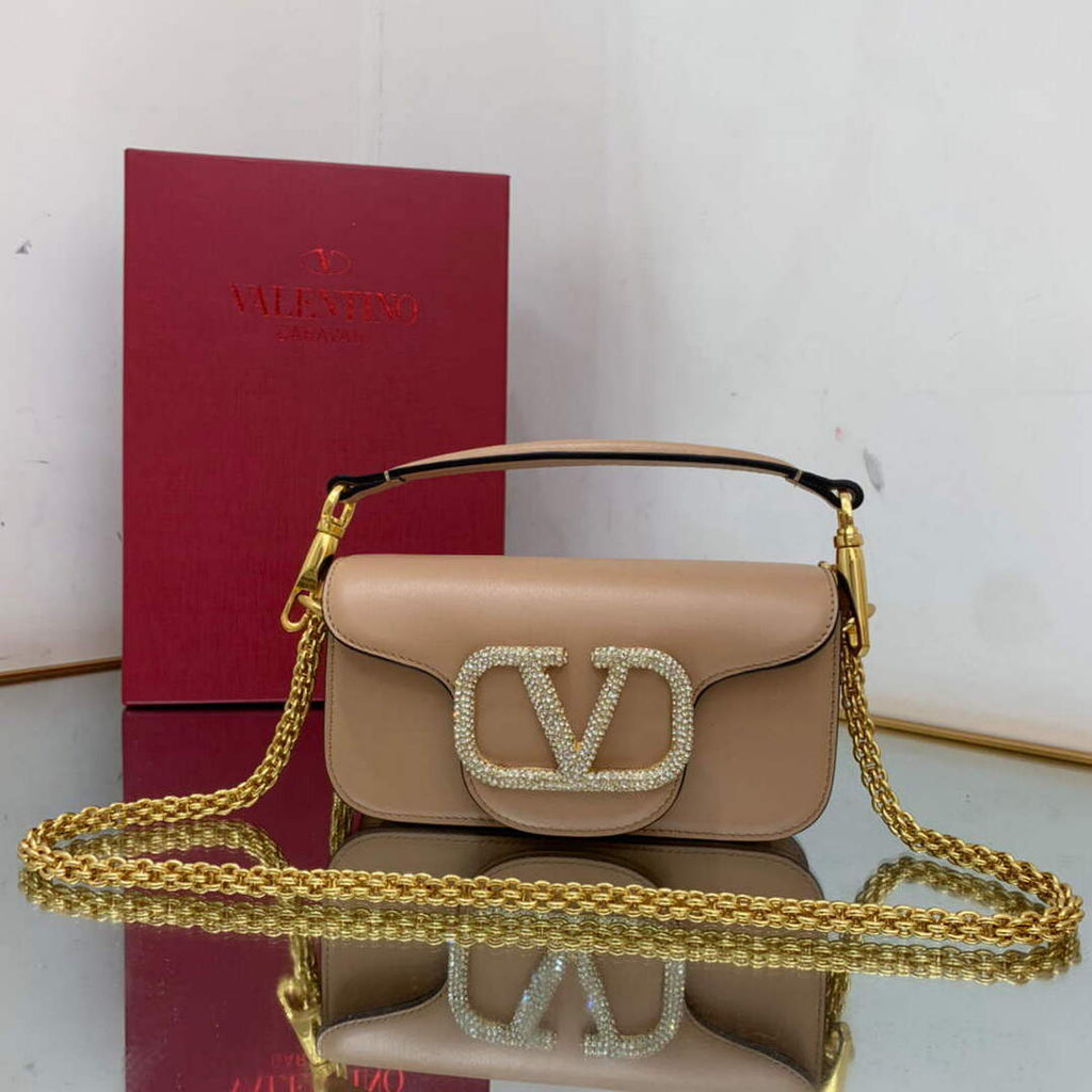 Valentino WB0K53ZXL Star diamond Loc¨° Small Shoulder Bag in Calfskin Apricot