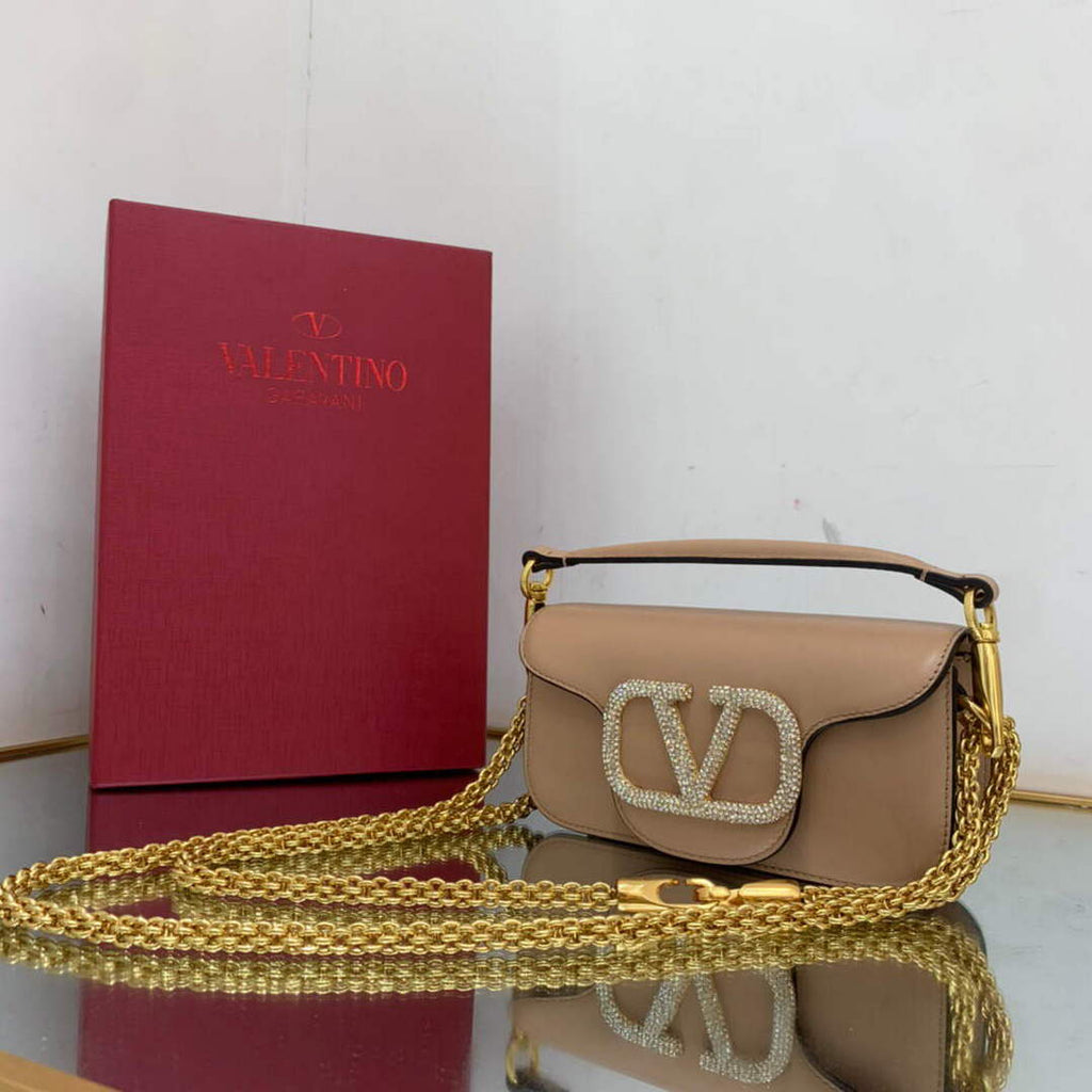 Valentino WB0K53ZXL Star diamond Loc¨° Small Shoulder Bag in Calfskin Apricot