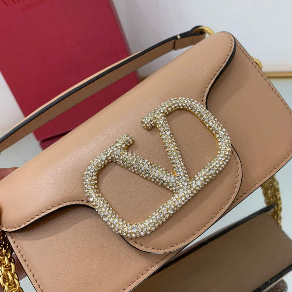 Valentino WB0K53ZXL Star diamond Loc¨° Small Shoulder Bag in Calfskin Apricot