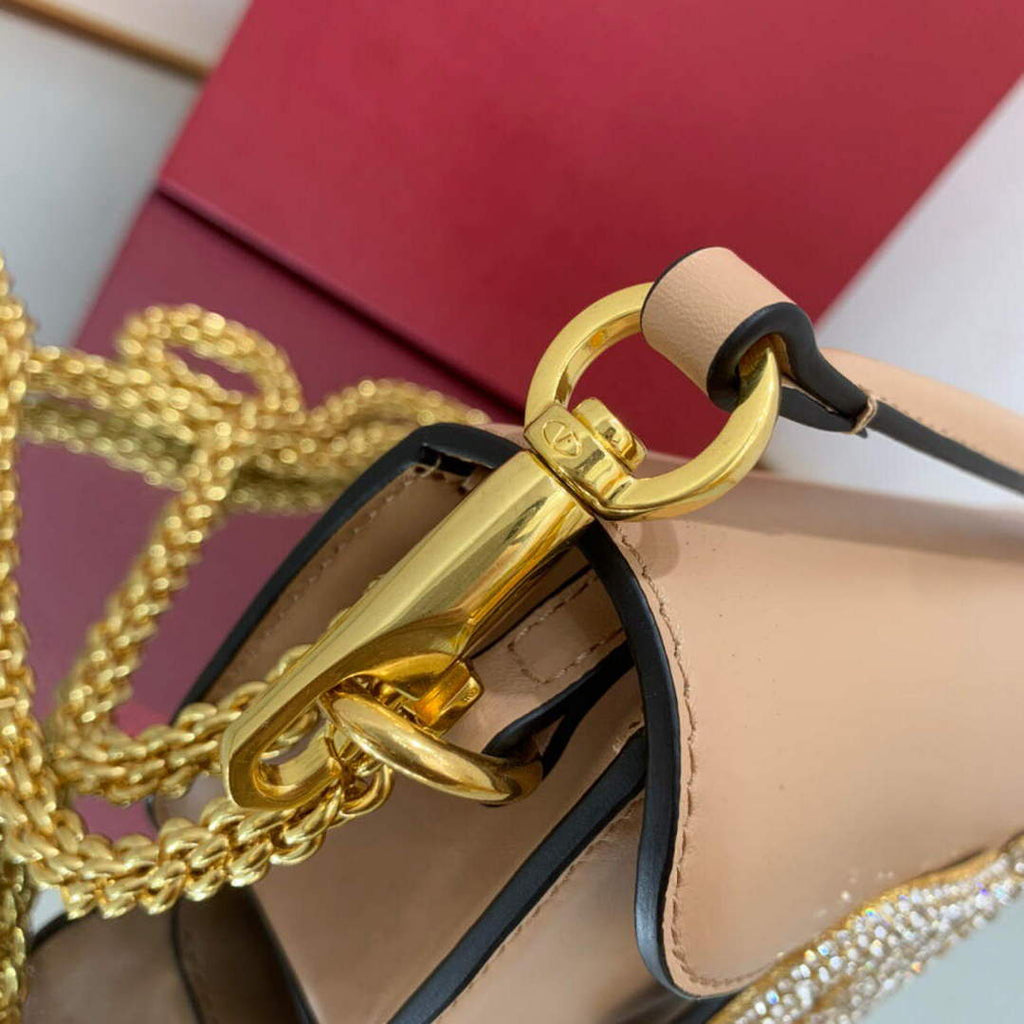 Valentino WB0K53ZXL Star diamond Loc¨° Small Shoulder Bag in Calfskin Apricot