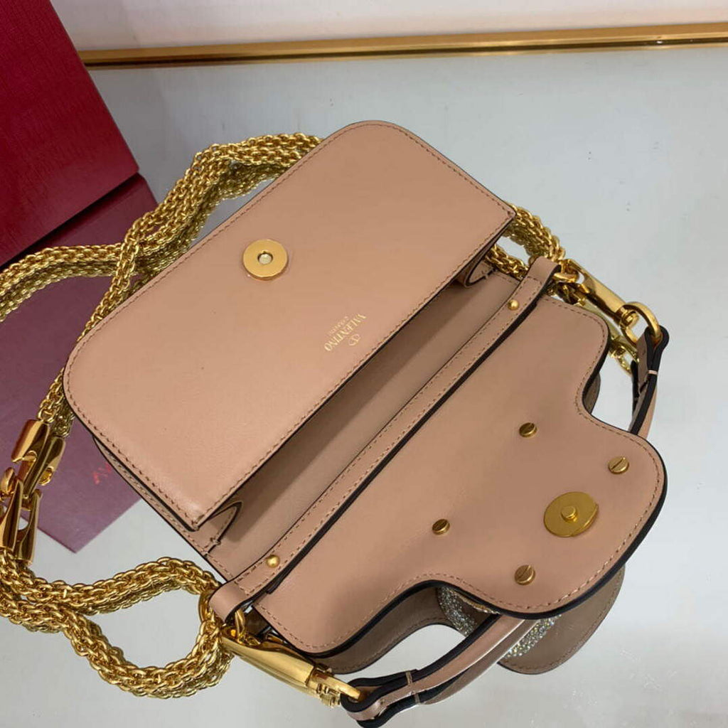 Valentino WB0K53ZXL Star diamond Loc¨° Small Shoulder Bag in Calfskin Apricot