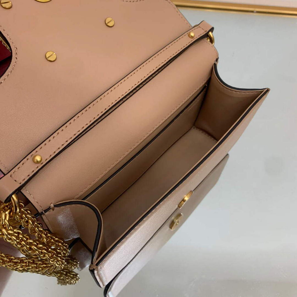 Valentino WB0K53ZXL Star diamond Loc¨° Small Shoulder Bag in Calfskin Apricot