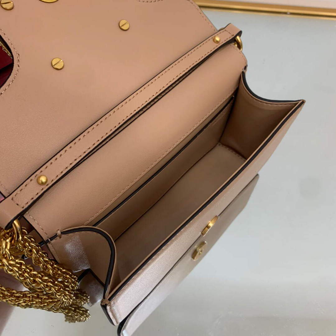 Valentino WB0K53ZXL Star diamond Loc¨° Small Shoulder Bag in Calfskin Apricot