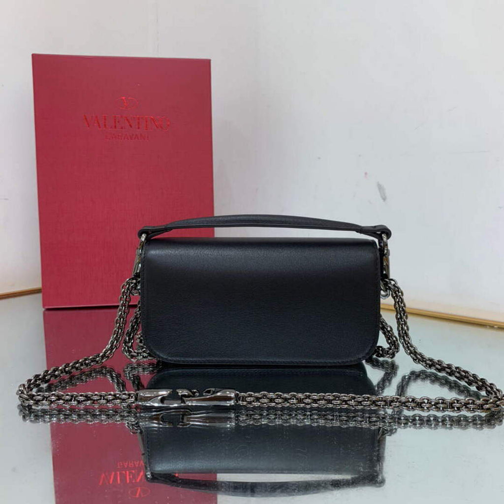 Valentino WB0K53ZXL Star diamond Loc¨° Small Shoulder Bag in Calfskin Black
