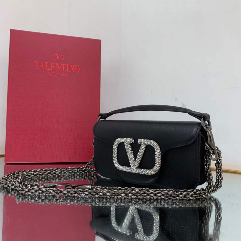 Valentino WB0K53ZXL Star diamond Loc¨° Small Shoulder Bag in Calfskin Black