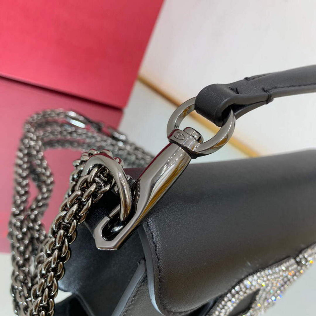 Valentino WB0K53ZXL Star diamond Loc¨° Small Shoulder Bag in Calfskin Black