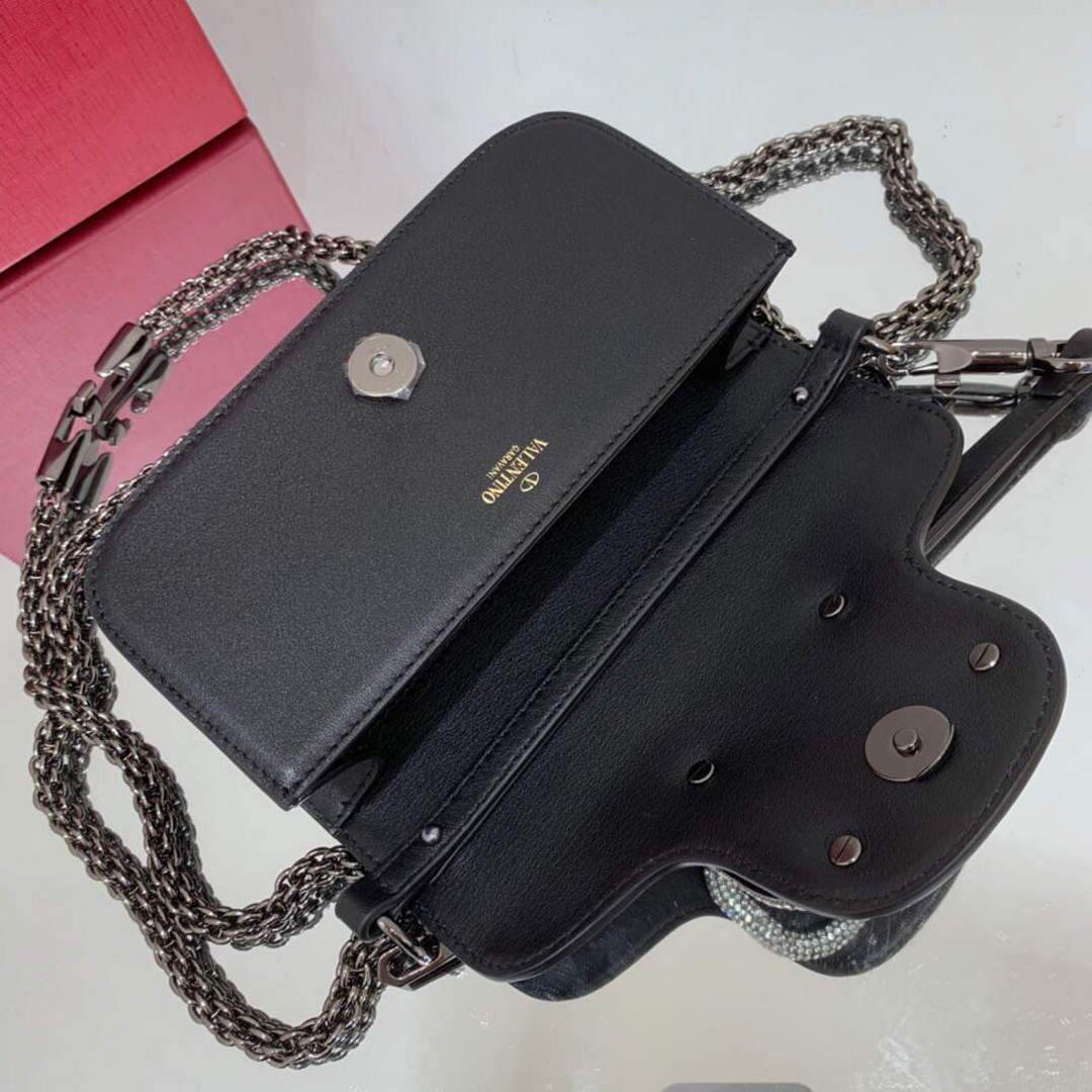 Valentino WB0K53ZXL Star diamond Loc¨° Small Shoulder Bag in Calfskin Black