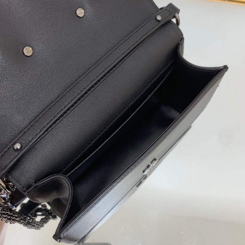 Valentino WB0K53ZXL Star diamond Loc¨° Small Shoulder Bag in Calfskin Black
