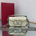 Valentino WB0K53ZXL Star diamond Loc¨° Small Shoulder Bag in Calfskin Light Ivory