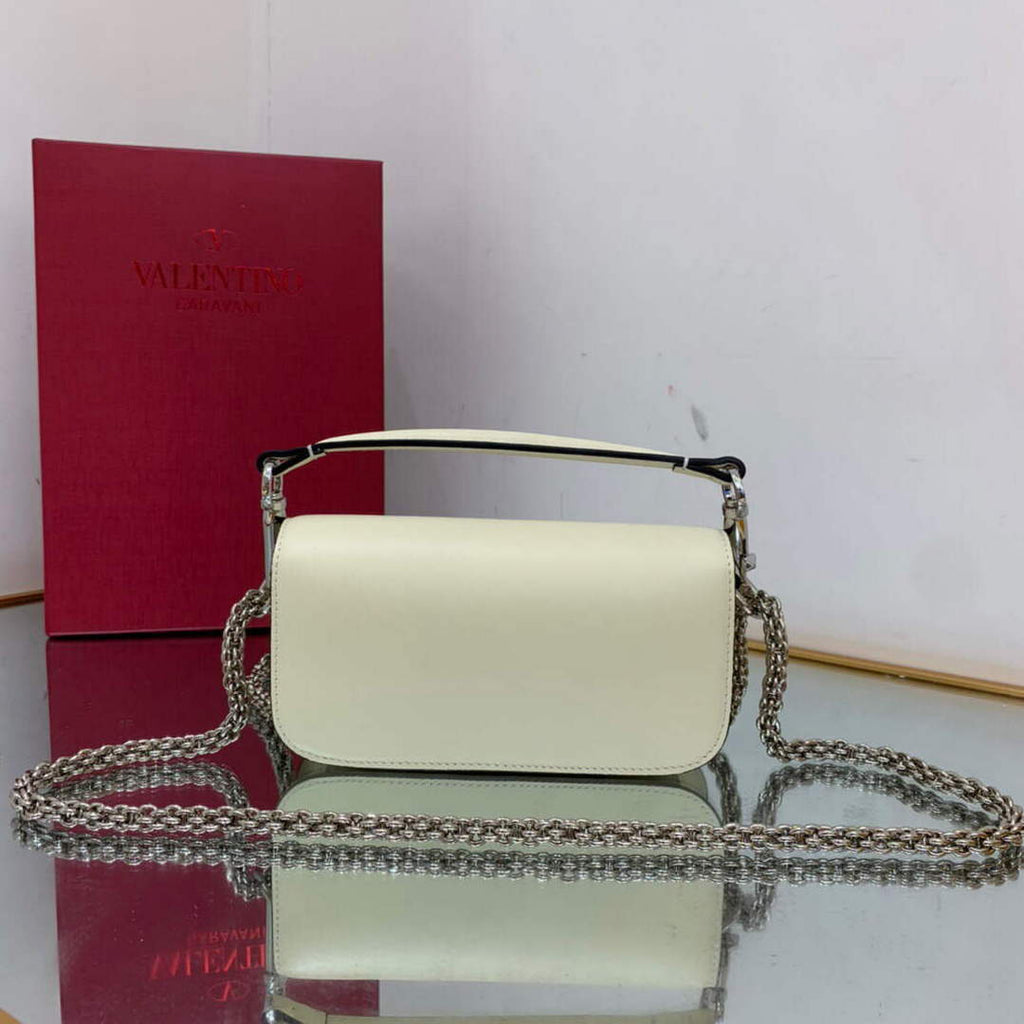 Valentino WB0K53ZXL Star diamond Loc¨° Small Shoulder Bag in Calfskin Light Ivory