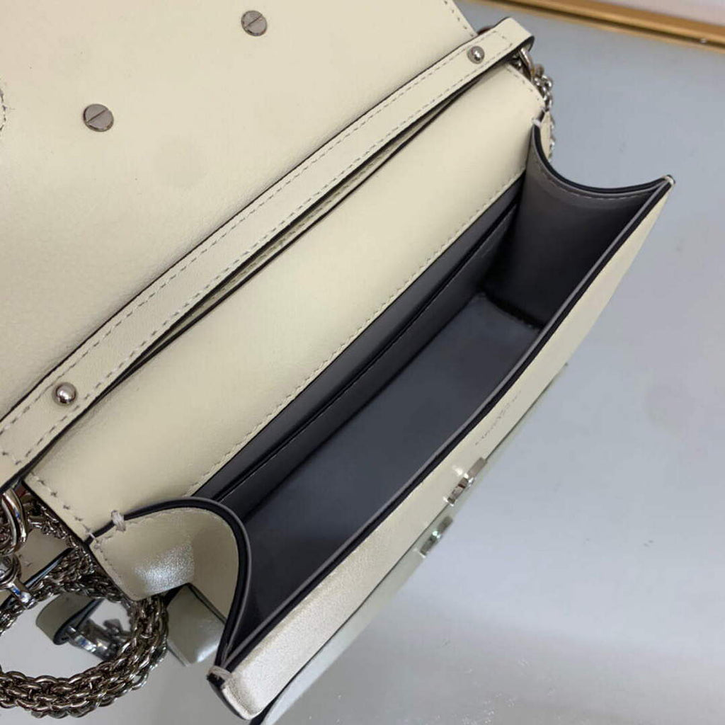 Valentino WB0K53ZXL Star diamond Loc¨° Small Shoulder Bag in Calfskin Light Ivory