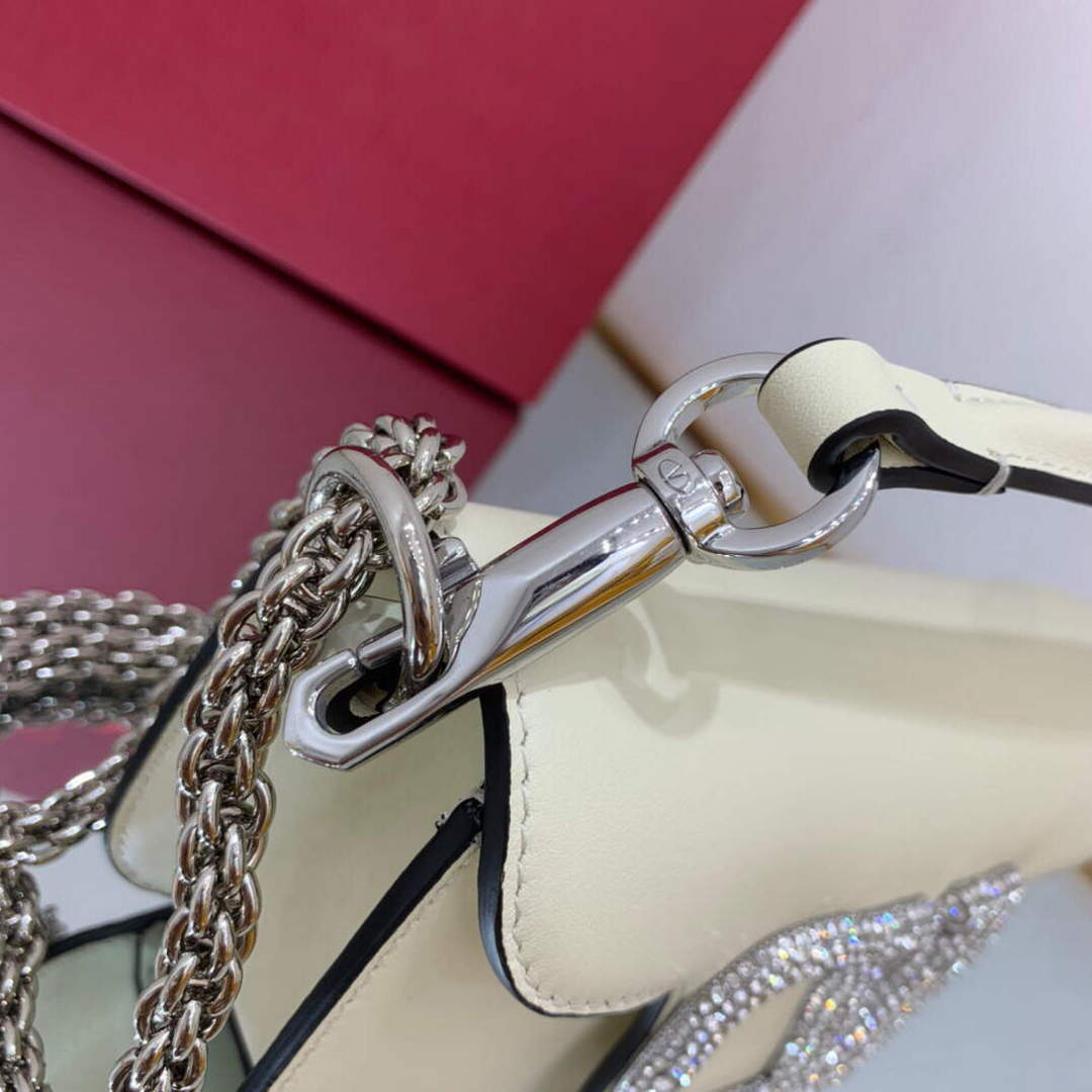 Valentino WB0K53ZXL Star diamond Loc¨° Small Shoulder Bag in Calfskin Light Ivory
