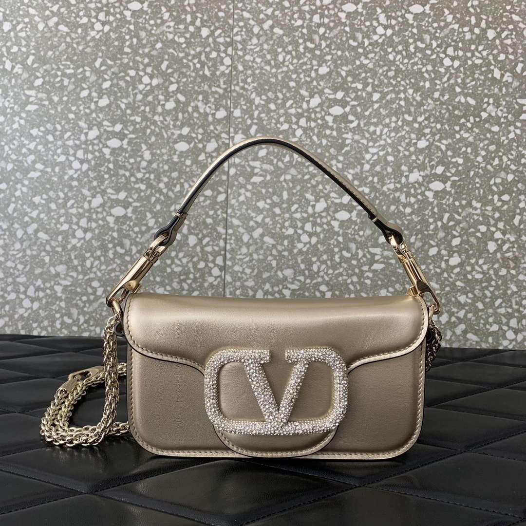 Valentino WB0K53ZXL Star diamond Loc¨° Small Shoulder Bag in Calfskin Gray Gold