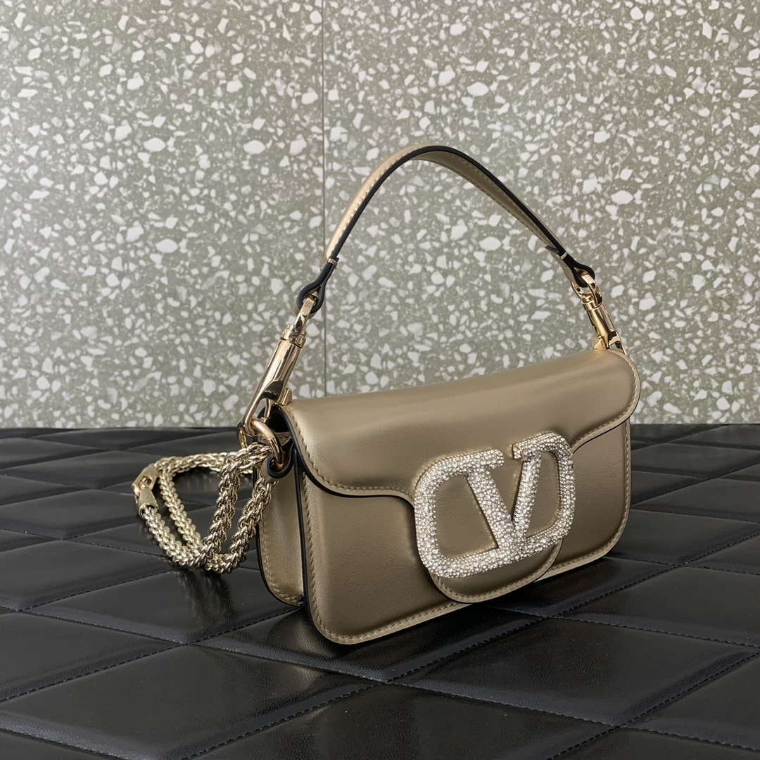 Valentino WB0K53ZXL Star diamond Loc¨° Small Shoulder Bag in Calfskin Gray Gold