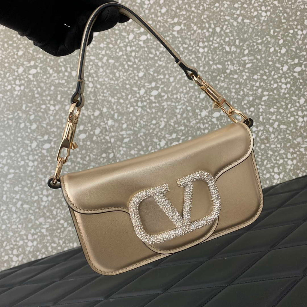 Valentino WB0K53ZXL Star diamond Loc¨° Small Shoulder Bag in Calfskin Gray Gold
